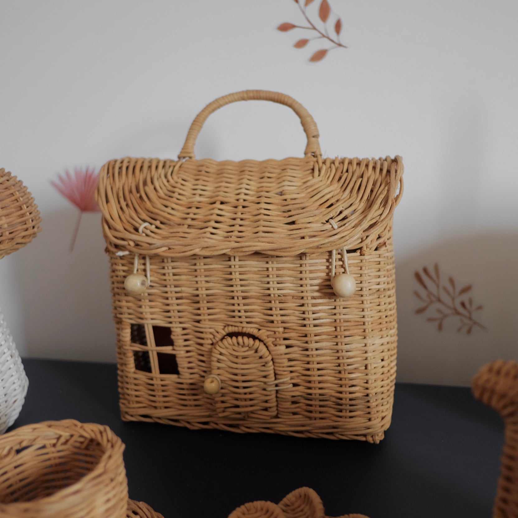 Rattan House Basket - Versatile Nursery Decor - 24cm X 24cm X 14cm