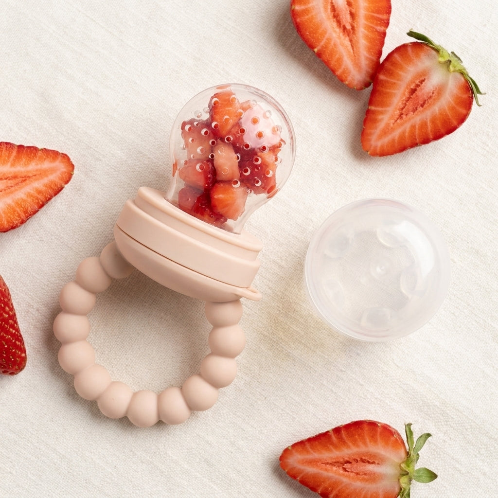 Strawberry weaning dummy lifestyle — Natural Nursery natural silicone soother
